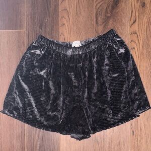 Black Velvet Ribbed Women Shorts